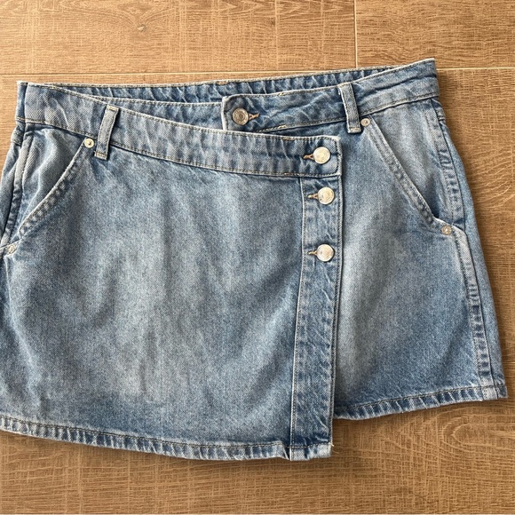 Free People Blue Mini Skirt with Wrap Design - Picture 1 of 3